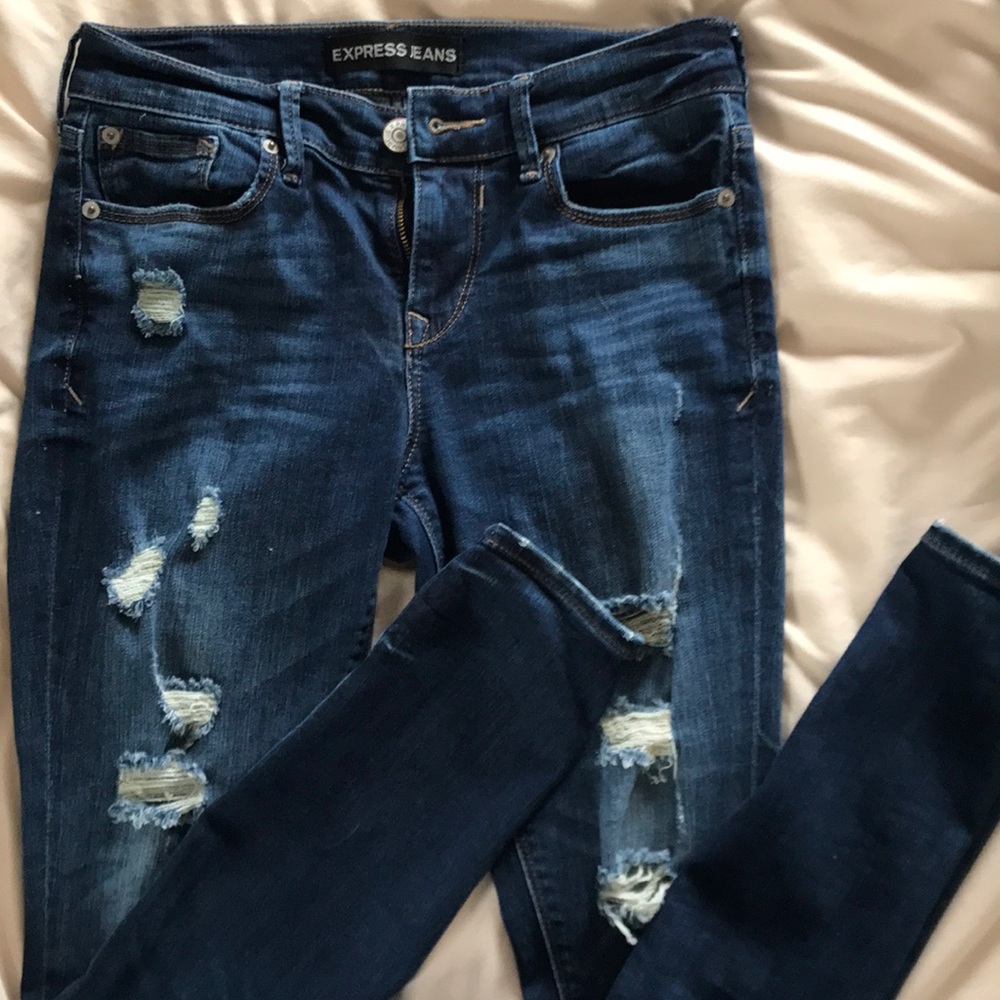 Express jeans distressed dark blue